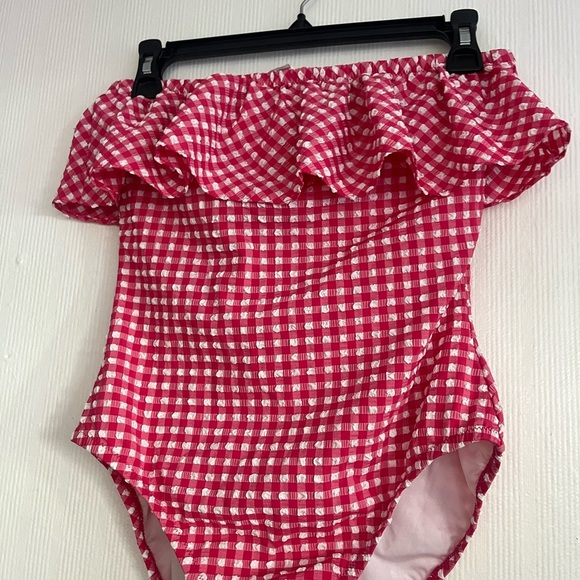 J. Crew Red Gingham Women's One Piece Swimsuit - Picture 3 of 8